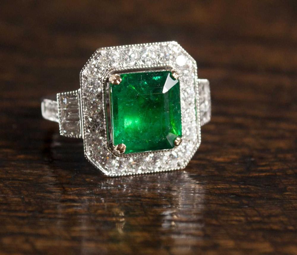 EMERALD, DIAMOND AND EIGHTEEN KARAT