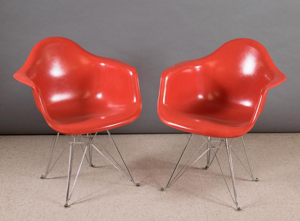 A PAIR OF EAMES RED FIBERGLASS