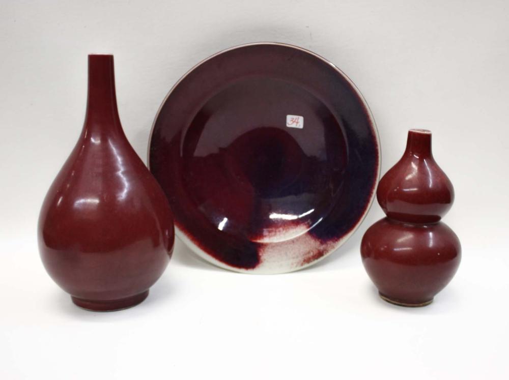 THREE CHINESE RED GLAZED PORCELAIN