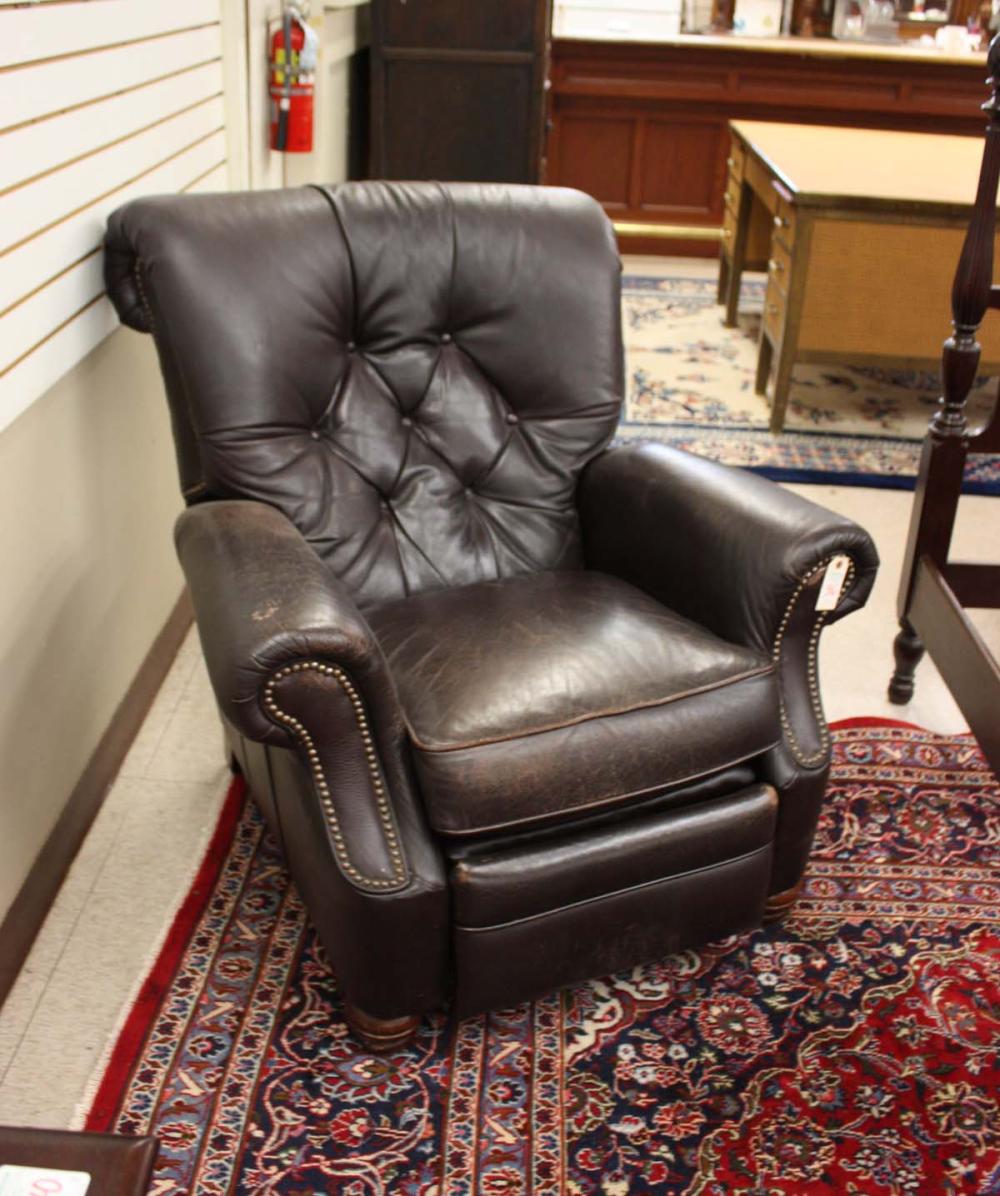 DARK COFFEE BROWN LEATHER RECLINER.DARK