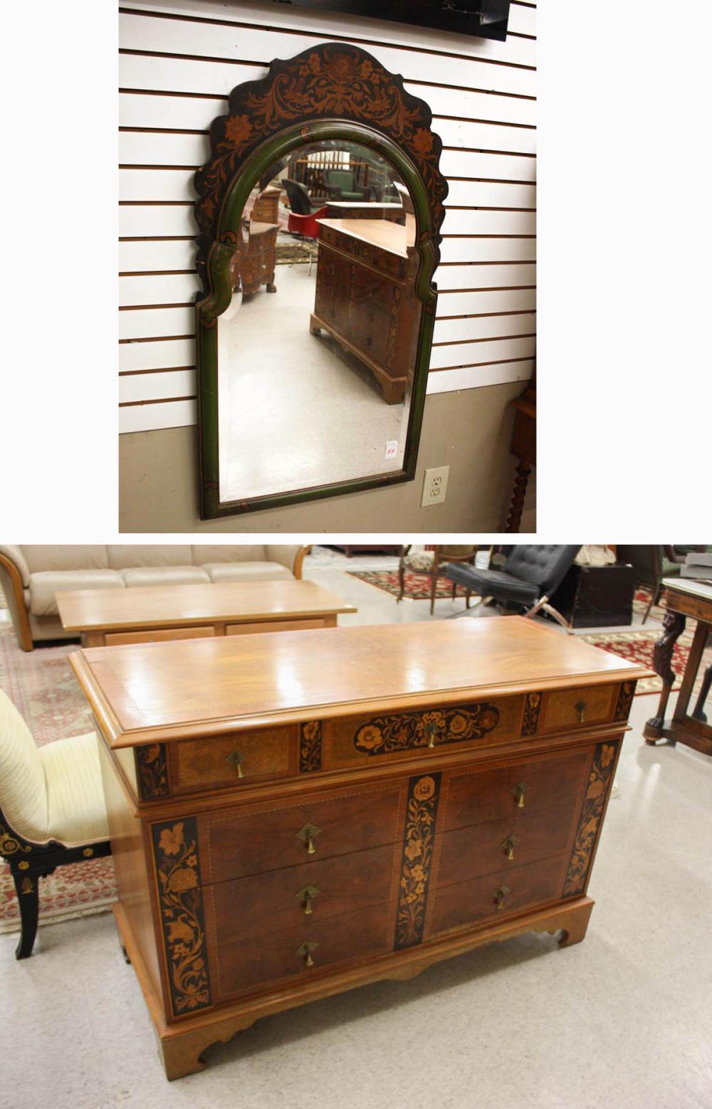 INLAID FOUR-DRAWER CHEST AND MATCHING