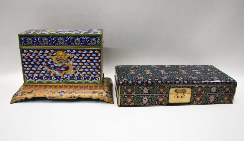 TWO JAPANESE CLOISONNE LIDDED BOXES,