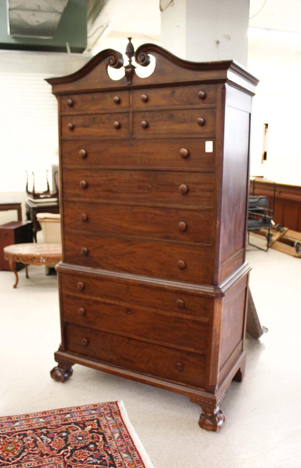 CHIPPENDALE REVIVAL MAHOGANY CHEST ON CHEST  33eb5e