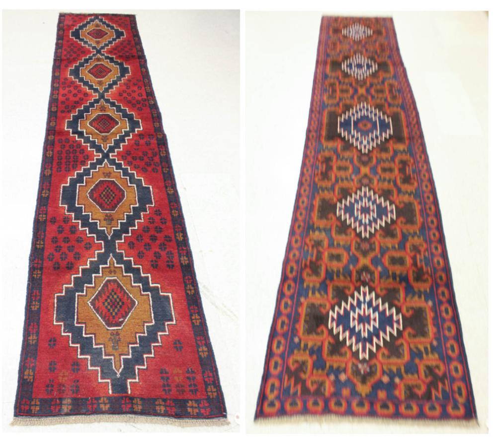 TWO HAND KNOTTED ORIENTAL RUNNERS,