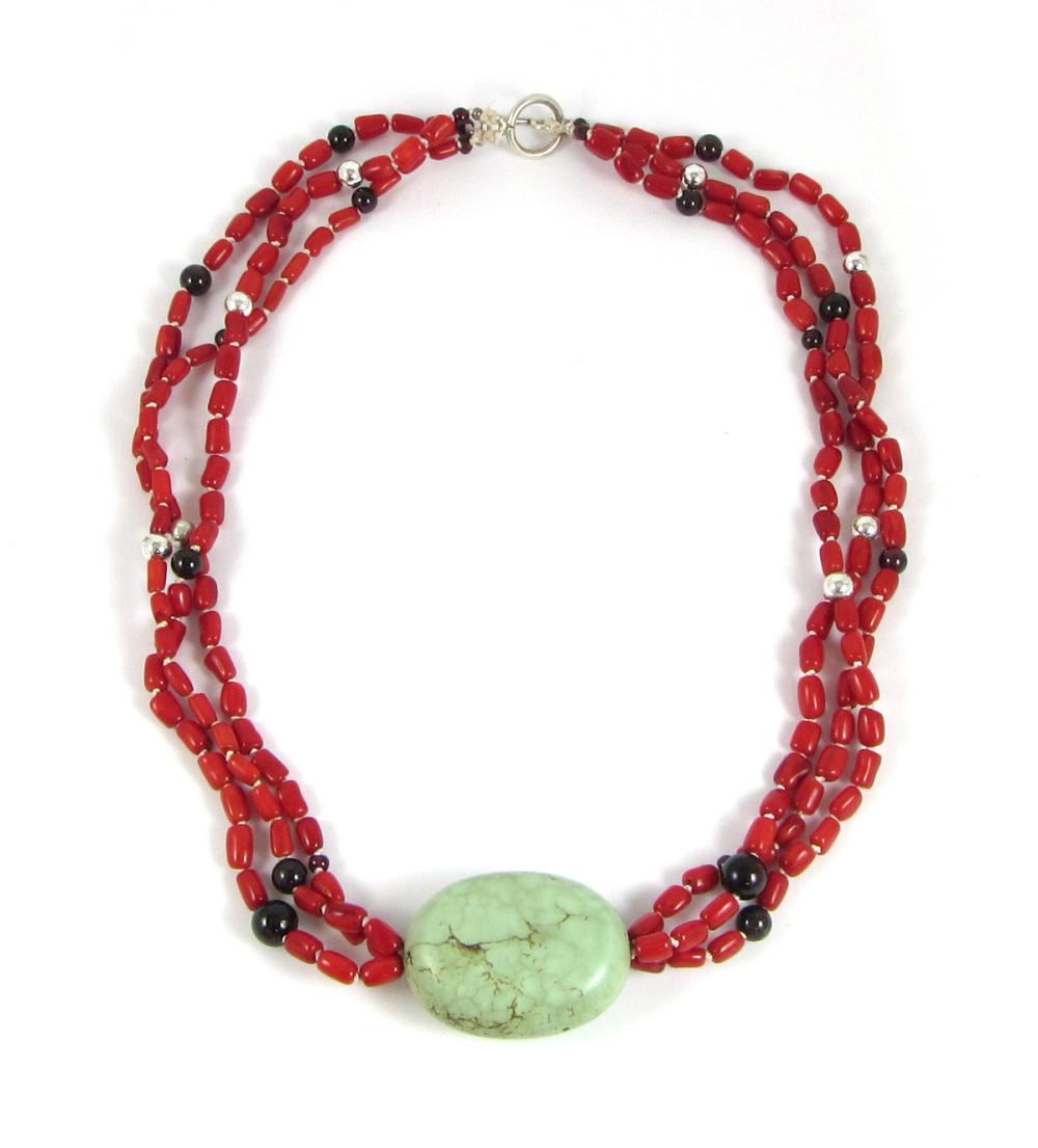 GREEN TURQUOISE, CORAL AND GARNET