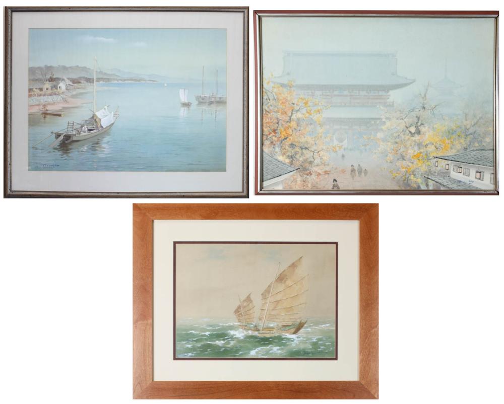 THREE CHINESE WATERCOLORS ON PAPER: