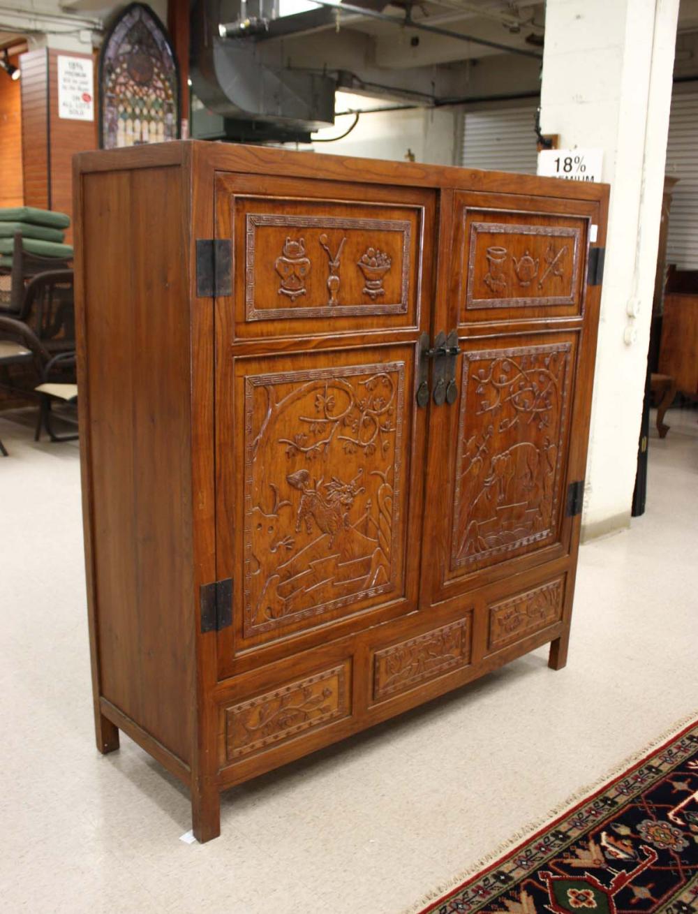 LARGE CARVED MING STYLE DOUBLE DOOR 33ec2f