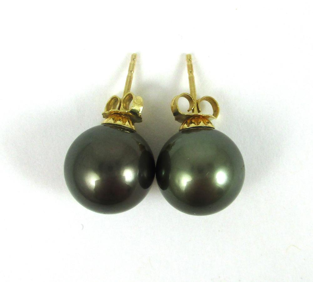 PAIR OF TAHITIAN BLACK PEARL EAR 33ec44