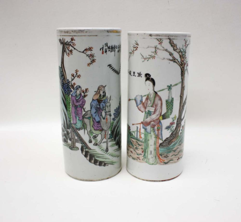 TWO CHINESE HAND PAINTED PORCELAIN VASES,