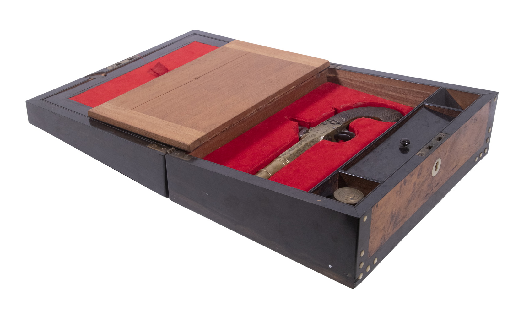 WALNUT WRITING BOX W/HIDDEN GUN COMPARTMENT