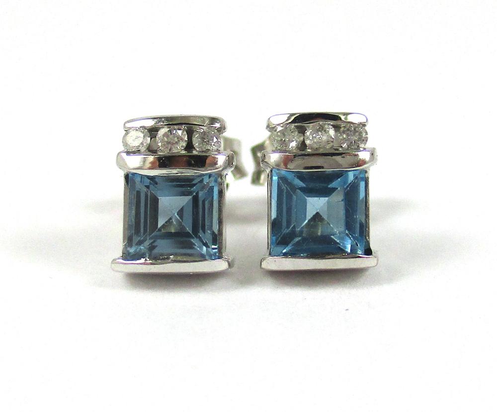 PAIR OF BLUE TOPAZ AND DIAMOND 33edca