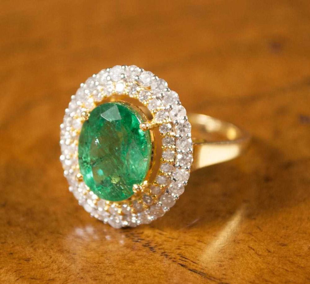 EMERALD, DIAMOND AND EIGHTEEN KARAT