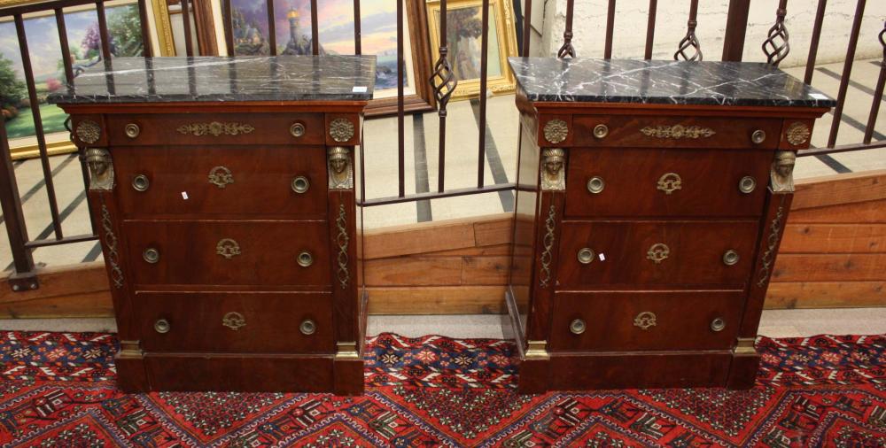 A PAIR OF MARBLE-TOPPED FOUR-DRAWER