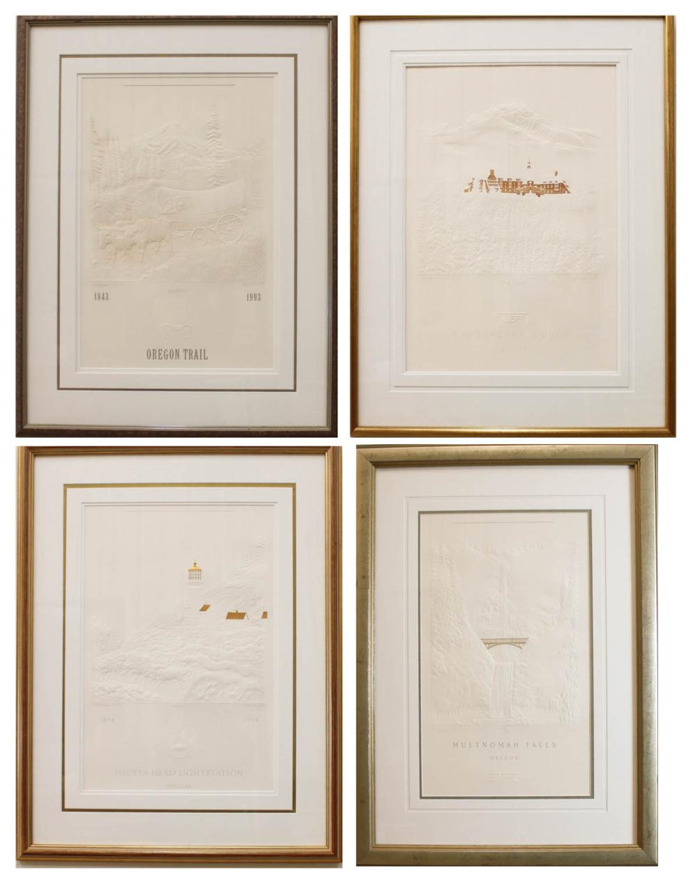 FOUR EMBOSSED COLLECTIBLE PRINTS ON