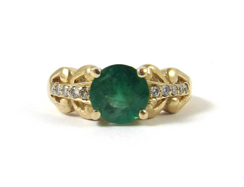 EMERALD, DIAMOND AND FOURTEEN KARAT