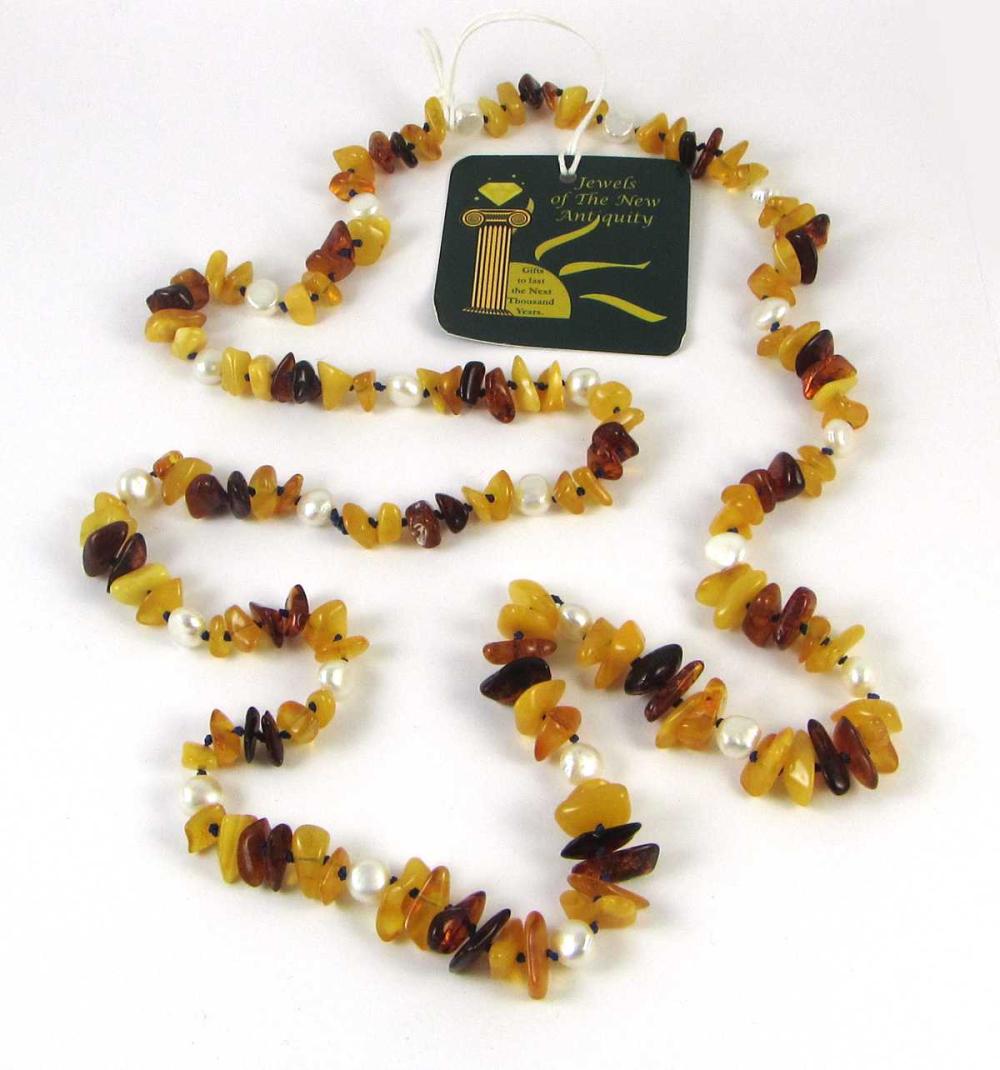 BALTIC AMBER AND PEARL ROPE LENGTH 33eee7