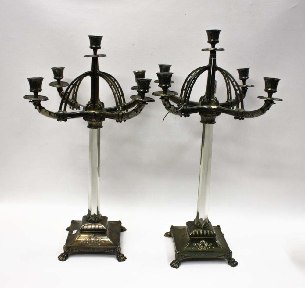 PAIR OF METAL AND ACRYLIC CANDELABRA,