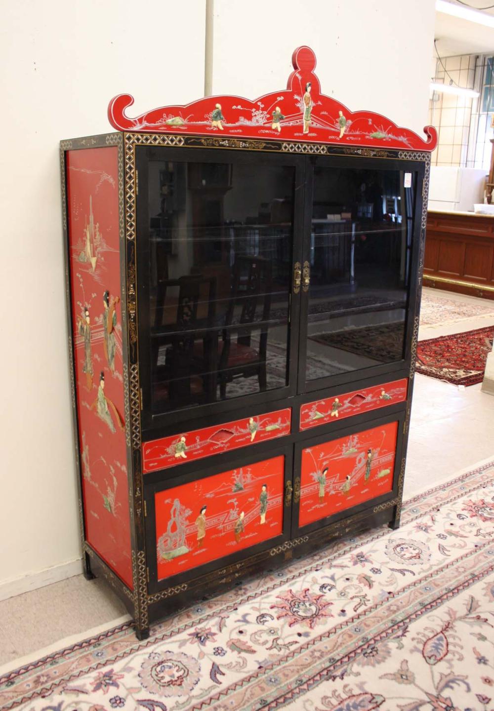 CHINESE EXPORT CHINA CABINET RED BLACK 33ef71