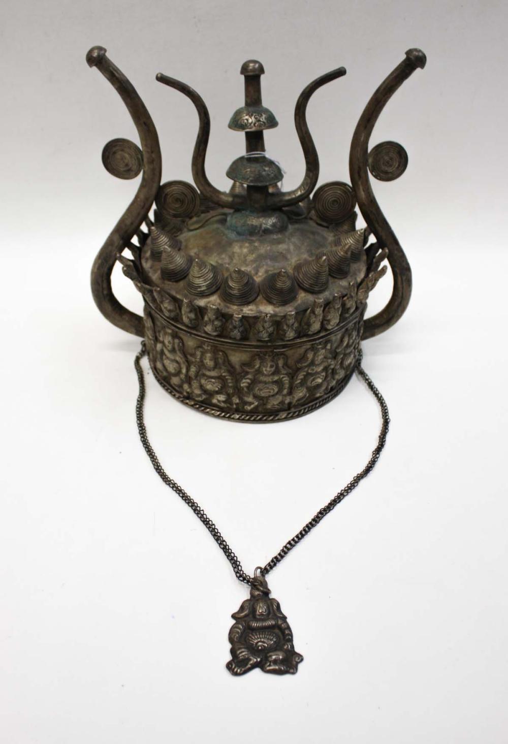 ANTIQUE CHINESE SILVER MIAO HEADDRESS,