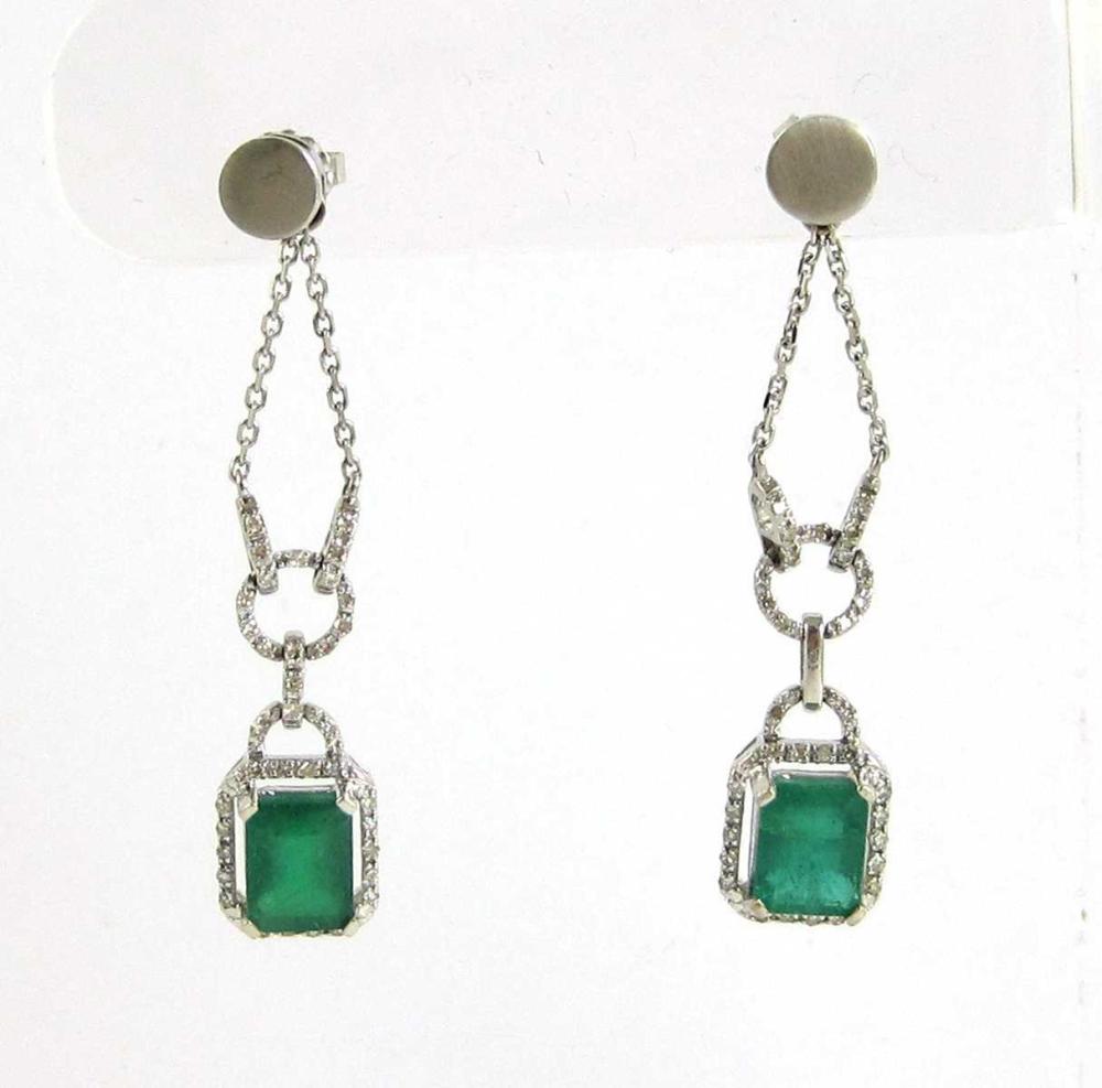 PAIR OF EMERALD AND DIAMOND DANGLE