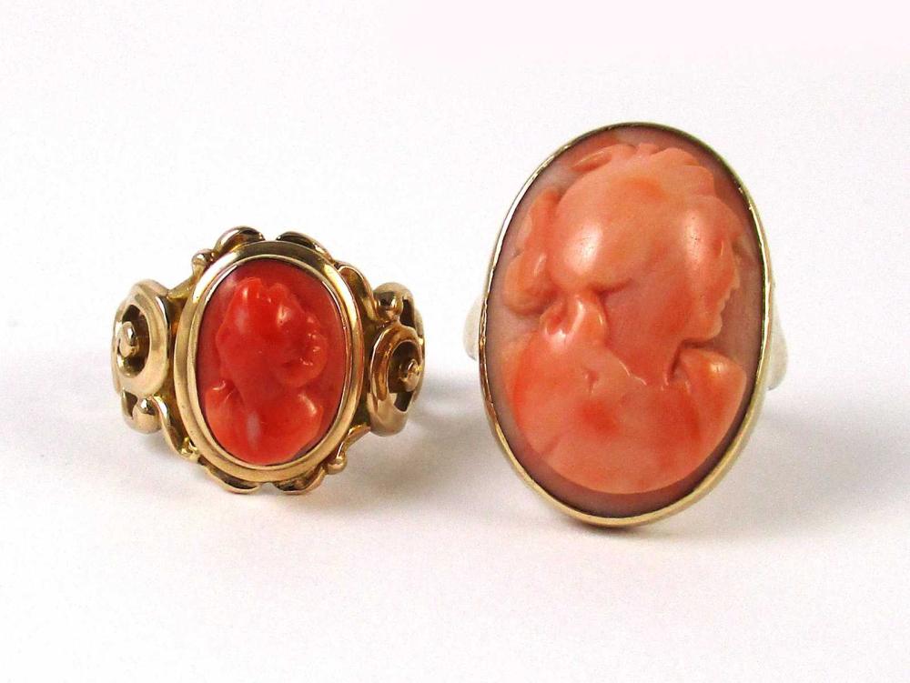 TWO PINK CORAL CAMEO AND YELLOW