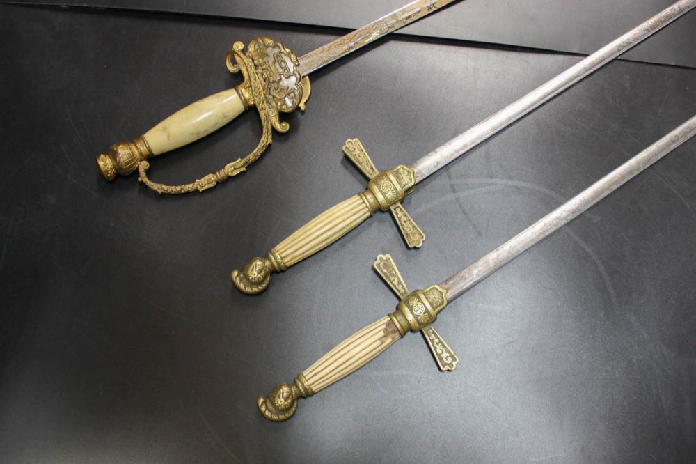 THREE FRATERNAL LODGE SWORDS. TWO ARE