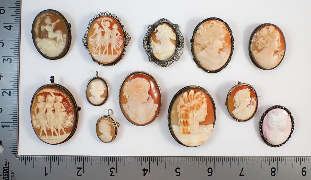 COLLECTION OF TWELVE CAMEO PENDANT BROOCHES  33f05e