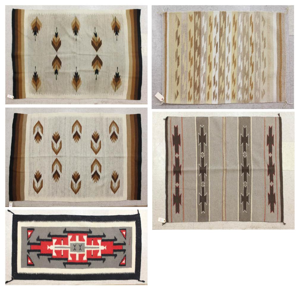 FIVE NAVAJO WEAVINGS, SIZES: 2'6"