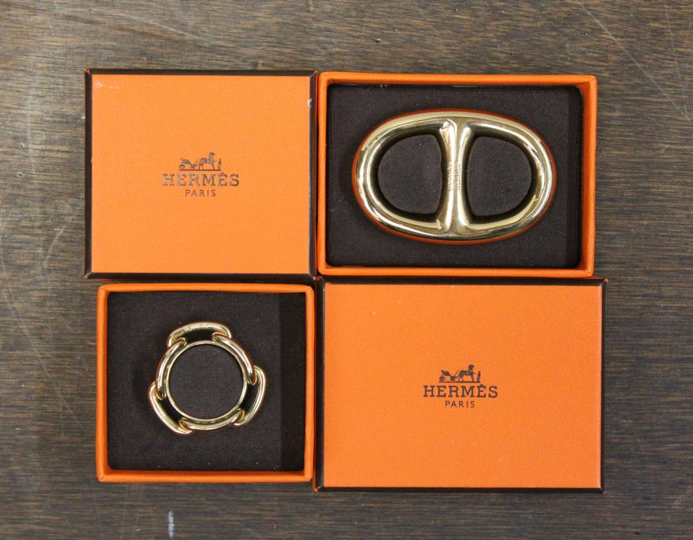 TWO HERMES BRASS SCARF RINGSTWO