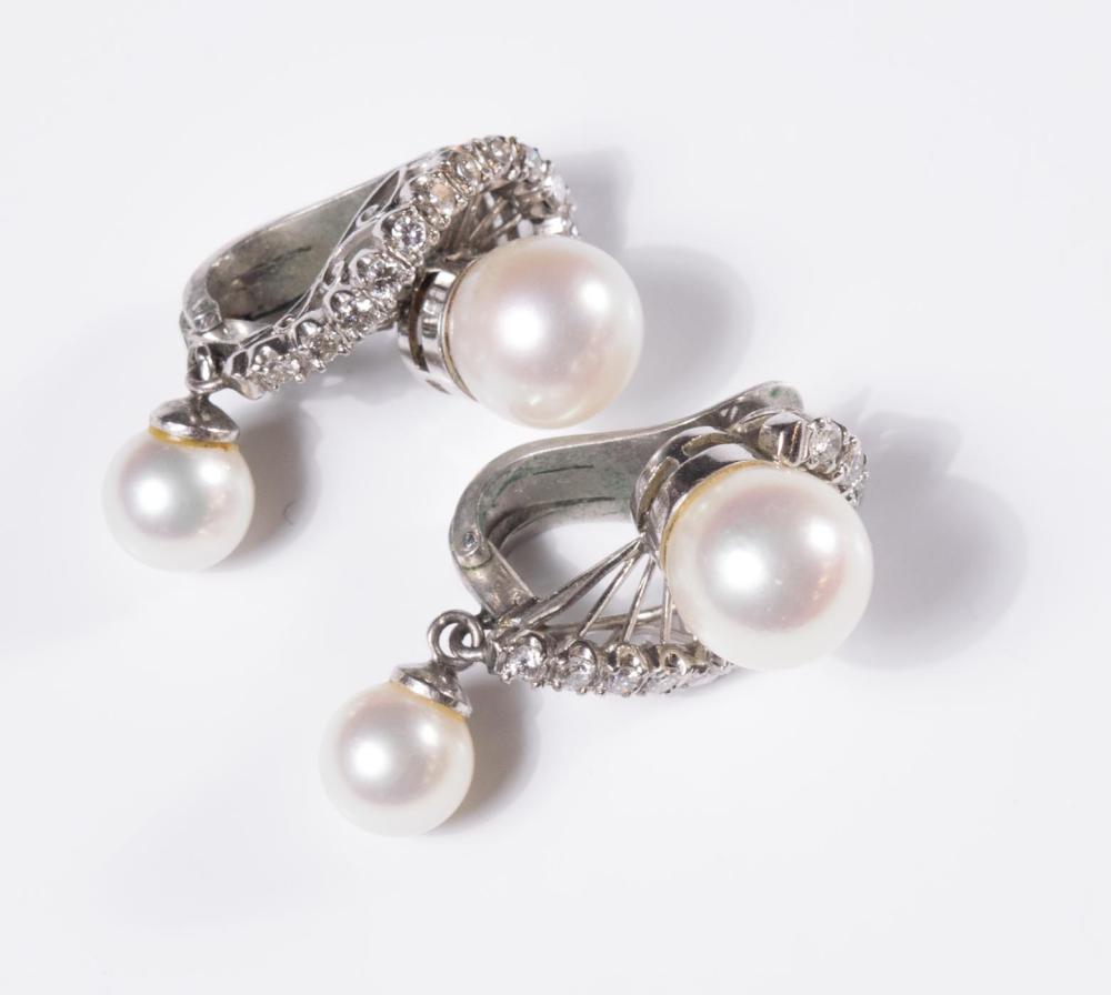 PAIR OF AKOYA PEARL AND DIAMOND