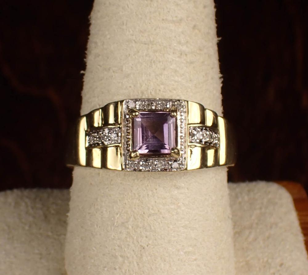 MAN'S AMETHYST, DIAMOND AND TWO-TONE