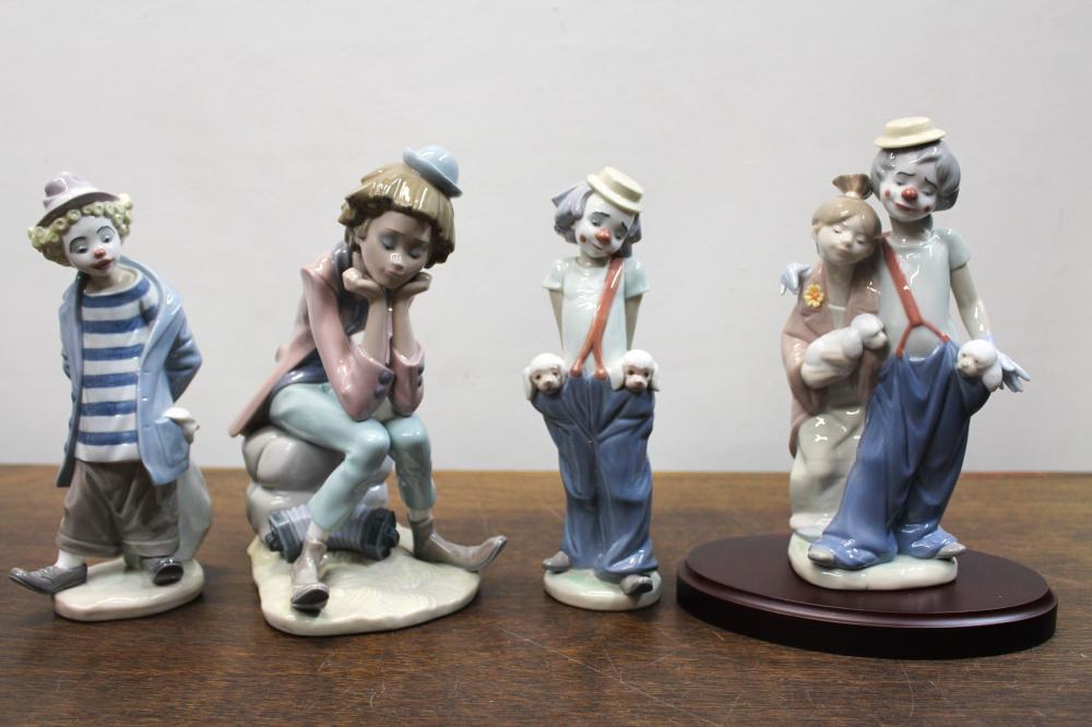 FOUR LLADRO PORCELAIN FIGURINESFOUR