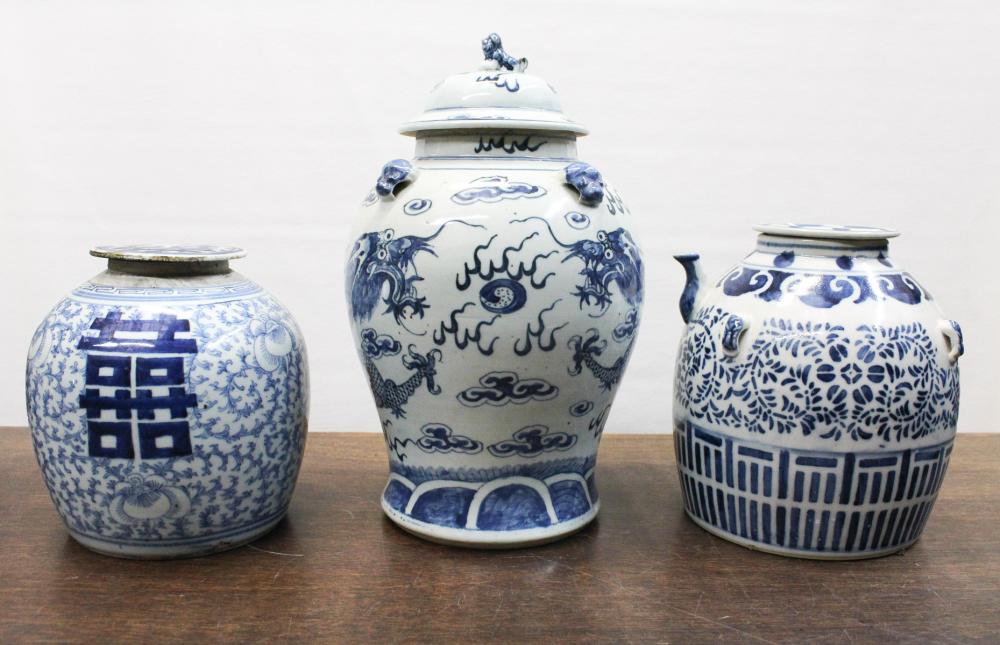 THREE CHINESE BLUE AND WHITE PORCELAIN