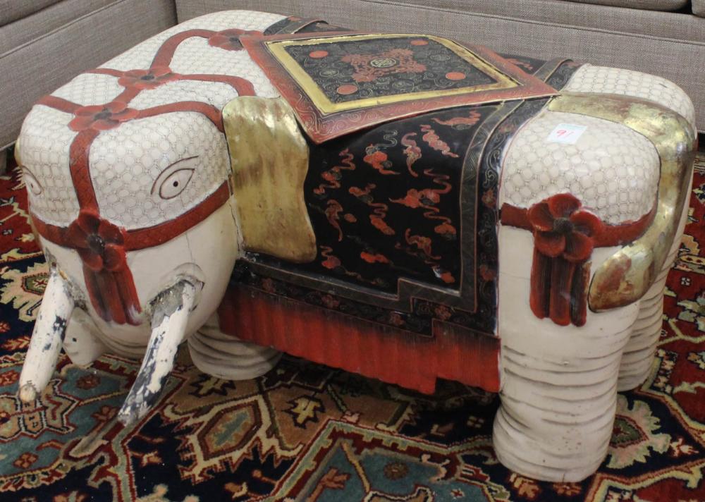 CARVED AND PAINTED WOOD ELEPHANT GARDEN