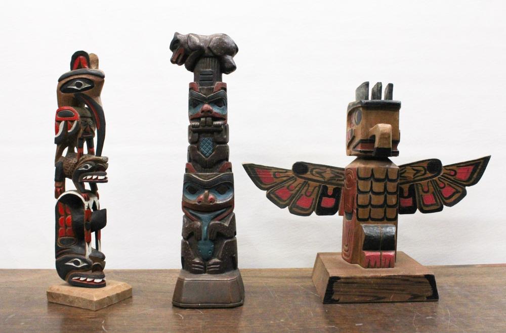 THREE ARTIST SIGNED TABLE TOP TOTEM