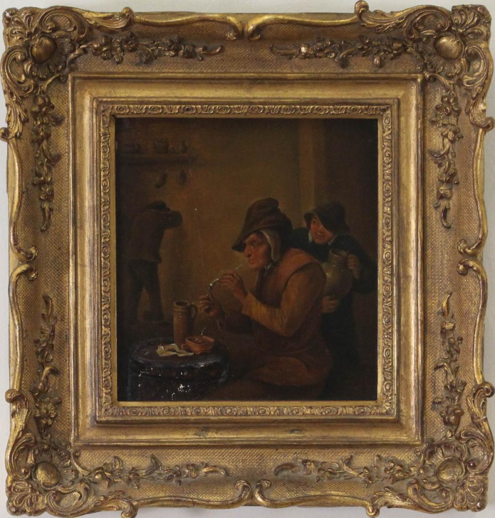 DUTCH TAVERN SCENE, OIL ON OAK