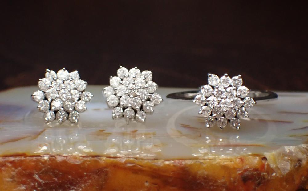 DIAMOND AND PLATINUM RING AND EARRING