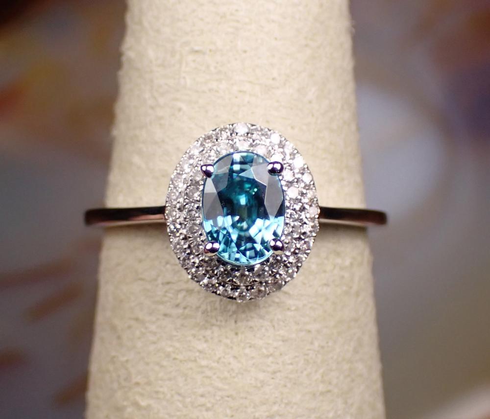 BLUE ZIRCON DIAMOND HALO AND GOLD 341aa3