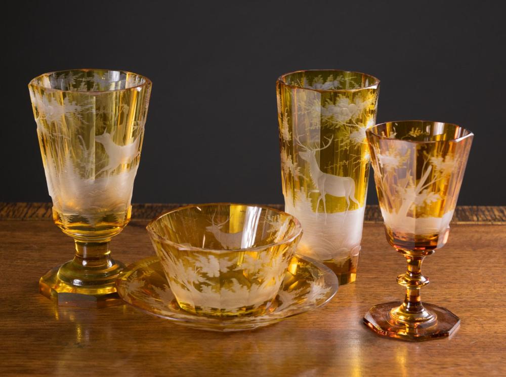 BOHEMIAN AMBER GLASS DRINKWARE AND TABLEWAREBOHEMIAN