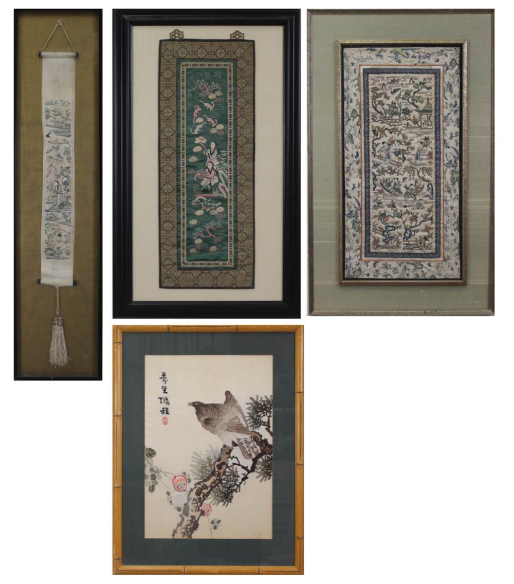 FOUR FRAMED CHINESE SILK EMBROIDERIESFOUR 341b55