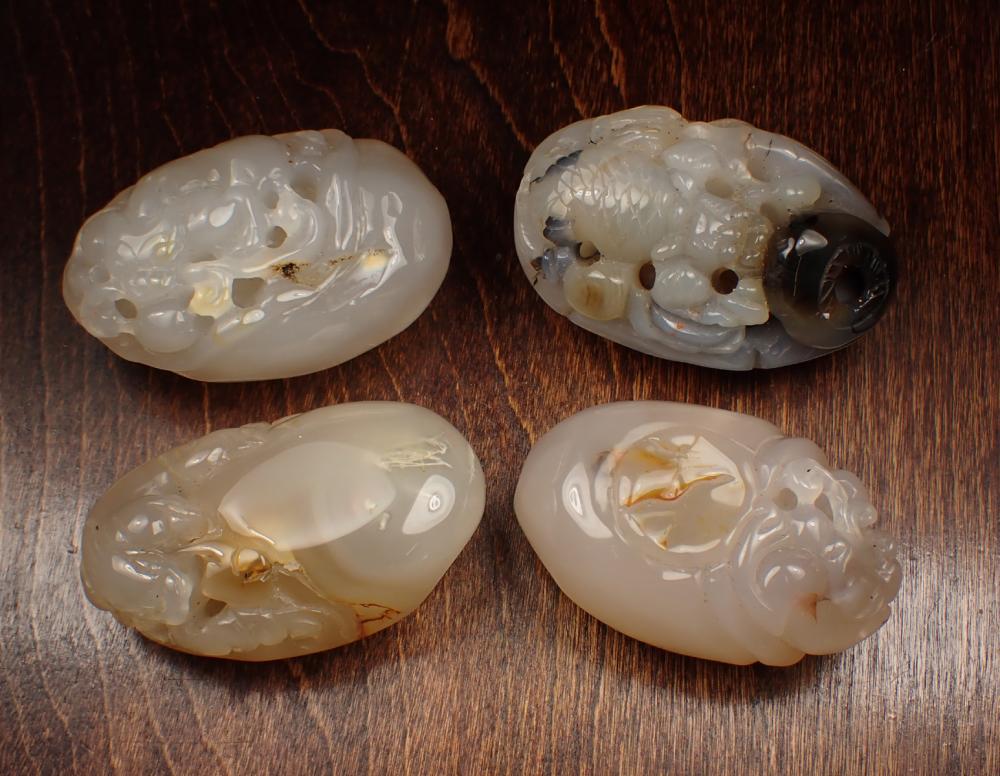 FOUR CHINESE CARVED AGATE HARDSTONESFOUR 341bf9