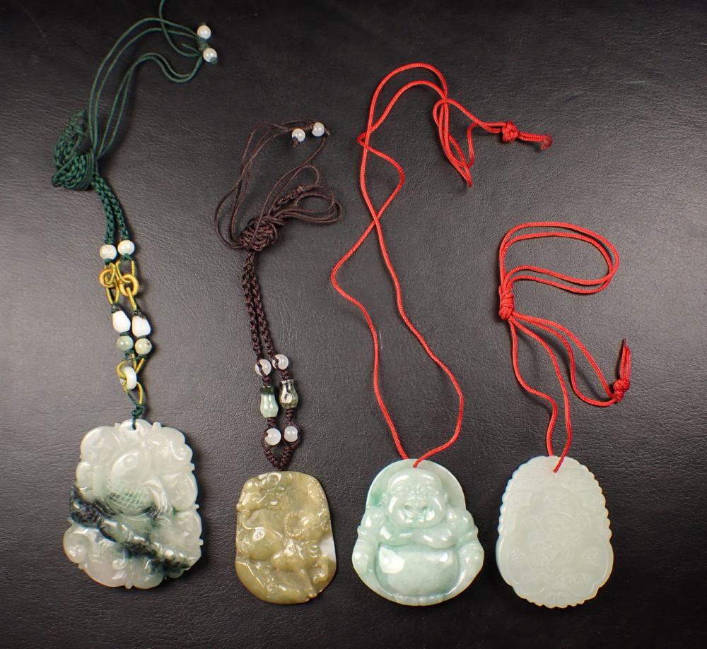 FOUR CHINESE CARVED JADE PENDANT