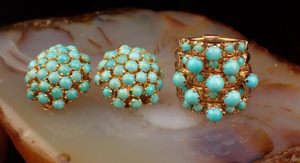 TURQUOISE AND GOLD RING AND EARRINGSTURQUOISE