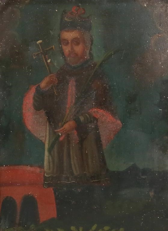 MEXICAN RETABLO DEACON WITH PALM