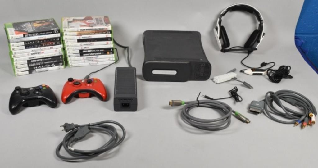 XBOX 360 WITH CONTROLLERS AND 22 GAMESXbox