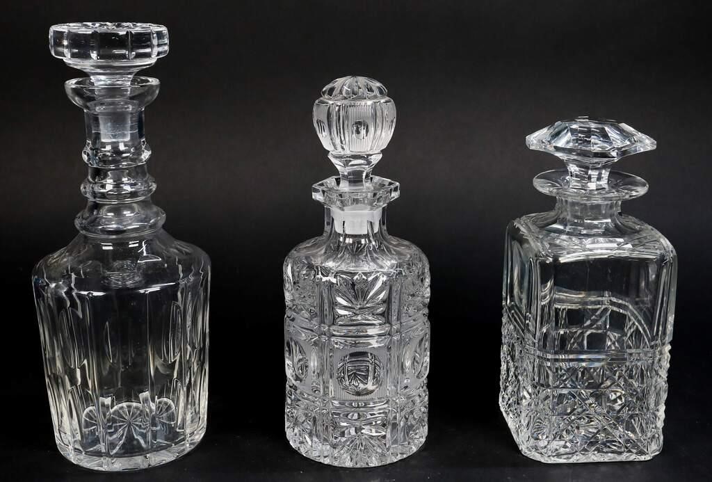 3 CRYSTAL WHISKEY DECANTERS3 Crystal