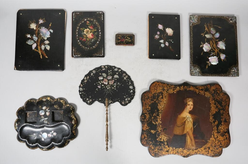 7 VICTORIAN PAPIER MACHE ITEMS4 341dff