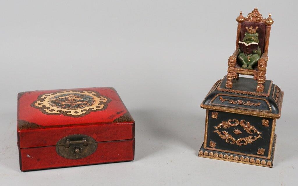 2 BOXESChinese red lacquered box