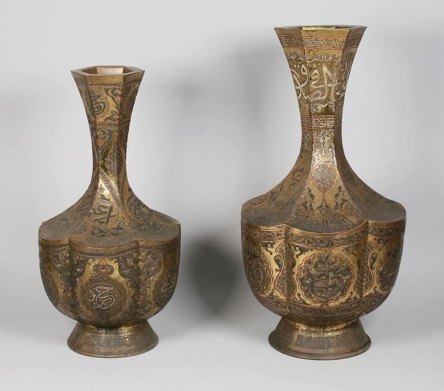 2 ISLAMIC DAMASCUS VASES, SILVER