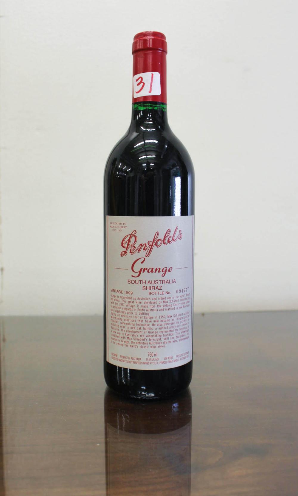 SINGLE BOTTLE OF PENFOLDS GRANGE SHIRAZSINGLE